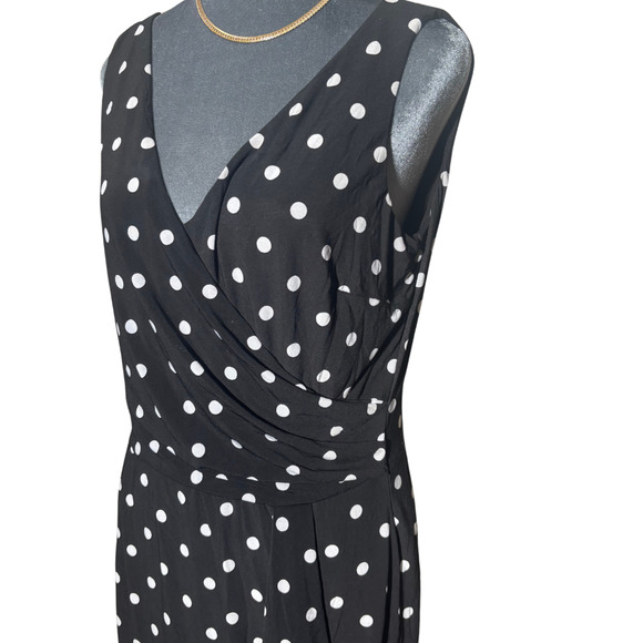 Lauren Ralph Lauren Dress Sz 12 Polka Dot Wrap Chiffon Sheer Holiday Party EUC - Picture 8 of 10